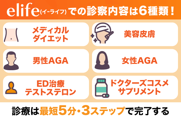 イーライフでできる治療内容を6種類記載した画像