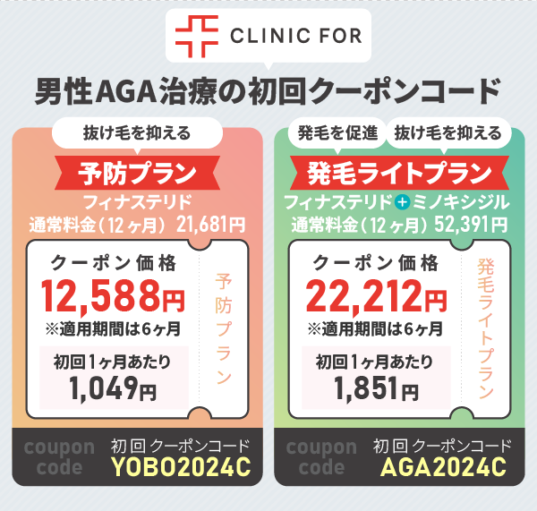 クリニックフォアの男性AGA治療のクーポン情報